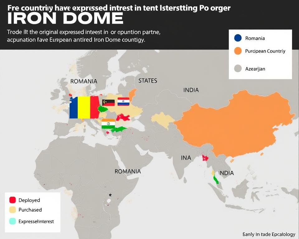 Map showing countries interested in Iron Dome technology Map showing countries interested in Iron Dome technology