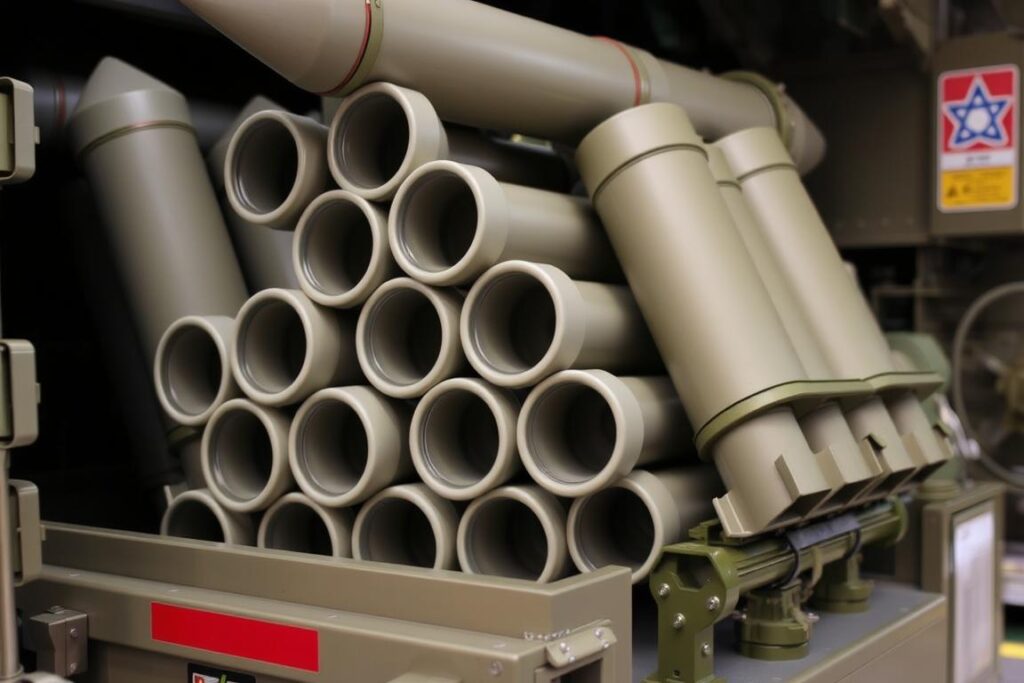 Tamir interceptor missiles loaded in an Iron Dome launcher Tamir interceptor missiles loaded in an Iron Dome launcher