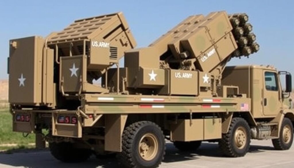 U.S. Army Iron Dome battery on a military transport truck U.S. Army Iron Dome battery on a military transport truck